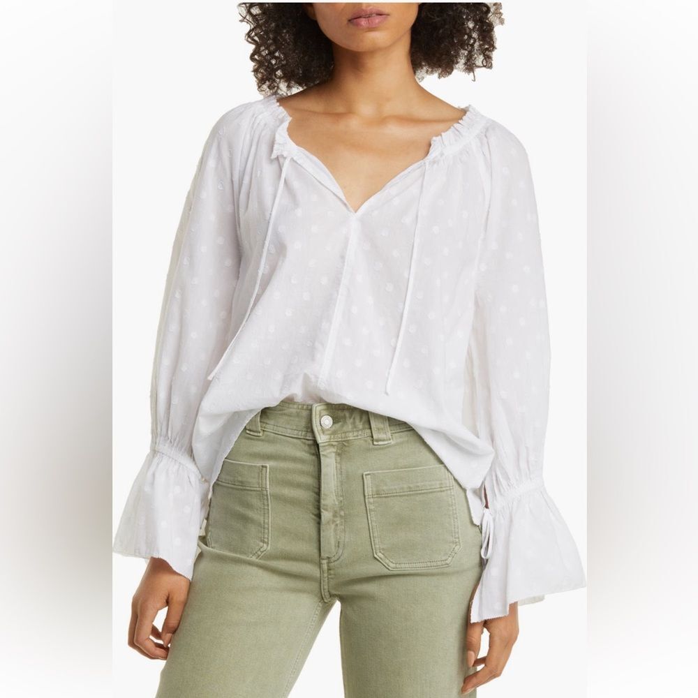 New Caslon Split Neck Long Sleeve Cotton Top Size Large